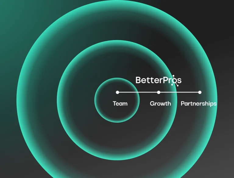 Strategic diagram illustrating the three pillars of scaling an architecture firm: Team, Growth, and Partnerships, within the BetterPros nearshore talent framework.